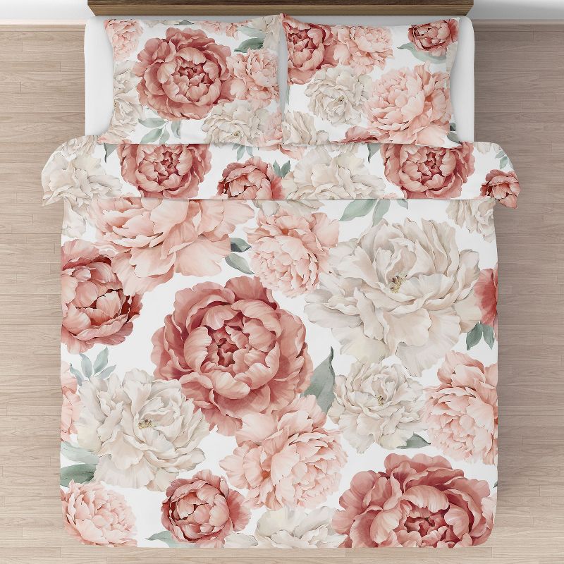 Sweet Jojo Designs Full/Queen Comforter Bedding Set Peony Floral Garden Pink and Ivory 3pc, 4 of 8
