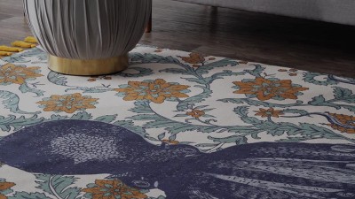 Handmade Octopus Floral Cotton Area Rug, 7'6" x 9'6", Multicolor