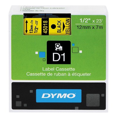 DYMO D1 Standard Tape Cartridge for Dymo Label Makers - 1/2in x 23ft - Black on Yellow