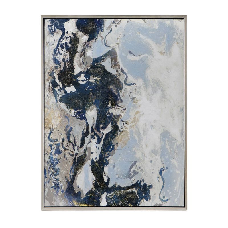47&#34;x35.5&#34; Cerulean Seas Hand Painted Framed Wall Art Blue/White/Silver - A&#38;B Home, 1 of 10