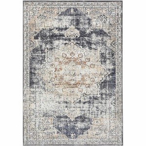 Acekool 2x6 Beige Oriental Medallion Runner Rug, Low Pile Non-Slip Vintage Accent Carpet for Living Room, Bedroom, Office - 1 of 4
