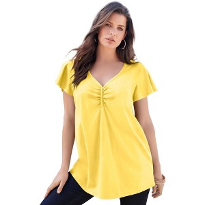 Roaman's Women's Plus Size Flutter-Sleeve Sweetheart Ultimate Tee - 1 of 4