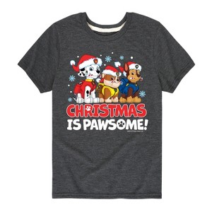 Boys' - Paw Patrol - Christmas Is Pawsome Chase Rubble Marshall Short Sleeve Graphic T-Shirt - 1 of 4
