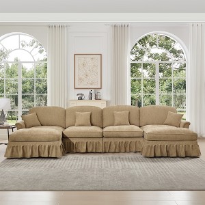 GDFStudio Arthur Modern Chenille Upholstered Sectional Sofas with Removable Ruffles Pleats Skirts and Spindle Legs - 1 of 4