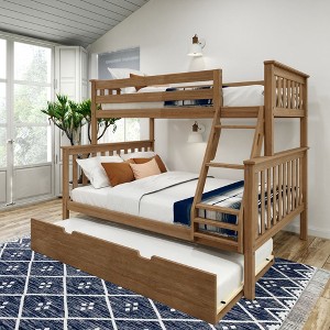 Plank+Beam Solid Wood Twin over Full Bunk Bed with Storage Trundle for Adults/Kids - 1 of 4