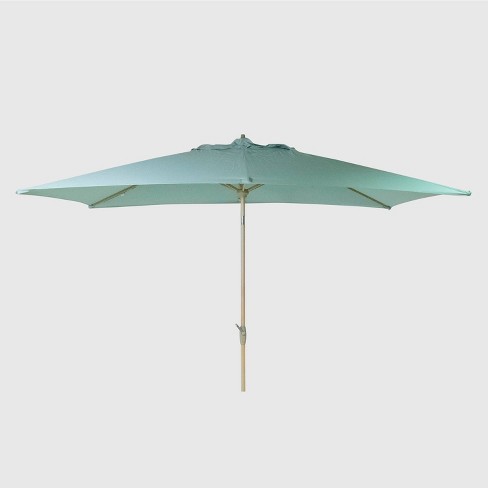 9 68 X 9 68 Rectangular Patio Umbrella Duraseason Fabric Turquoise Light Wood Pole Threshold Target