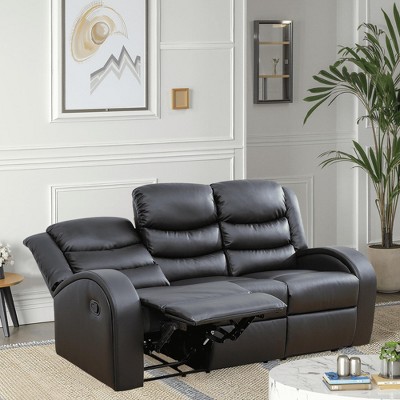 MAYEERTY Power Reclining Sofa, Electric 3-Seat Faux Leather Recliner with Adjustable Backrests for Living Room, Black
