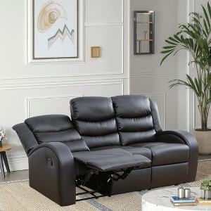 MAYEERTY Power Reclining Sofa, Electric 3-Seat Faux Leather Recliner with Adjustable Backrests for Living Room, Black - 1 of 4