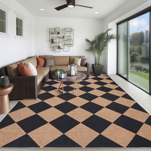 Washable Easy Jute Rugs Modern Checkered Carpet with Non-Slip Backing - 1 of 4