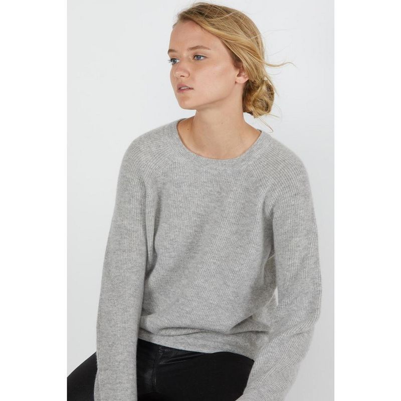 JENNIE LIU Women's 100% Pure Cashmere Extra Cozy Thermal Raglan Crew Neck Sweater, 2 of 5
