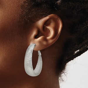 Chisel Stainless Steel Polished and Textured Oval Omega Back Hoop Earrings - 1 of 4