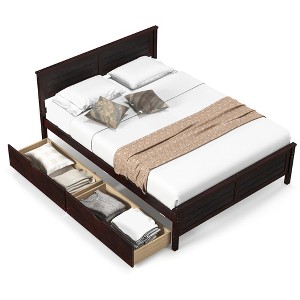Tangkula Full Size Wooden Bed Frame with 2 Storage Drawers & Under-bed Storage Espresso - 1 of 4