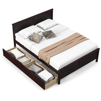 Tangkula Full Size Wooden Bed Frame with 2 Storage Drawers & Under-bed Storage Espresso