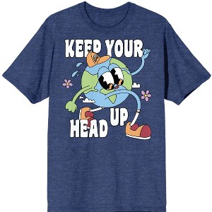 Positive Vibes Cartoon Earth Keep Your Head Up Men's Navy Heather T-Shirt - 1 of 3