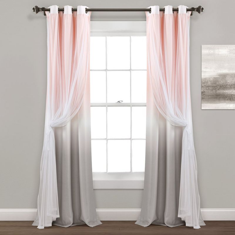 Home Boutique Umbre Fiesta Grommet Sheer/ Printed Light Filtering Window Curtain Panel Blush/Gray Single 38X84, 1 of 2