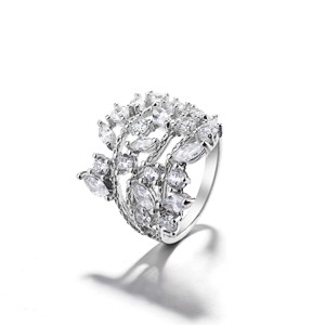 14K White Gold Plated Crystal Plated Leaf Ring with crystals - 1 of 4