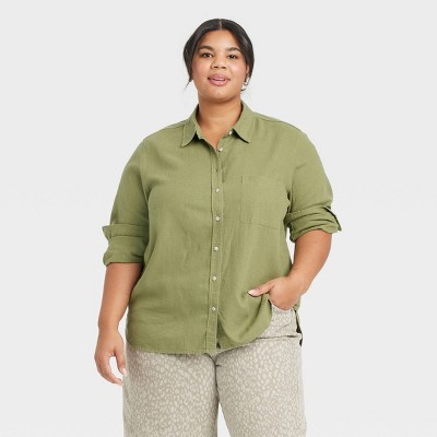Women's Long Sleeve Collared Linen Button-Down Shirt - Universal Thread™