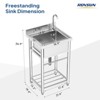 ROVSUN Stainless Steel Utility Sink with Faucet and Storage Shelf, 21.6"D x 19.6"W x 36.9"H, Freestanding Single Bowl Wash Basin for Restaurant - 3 of 4