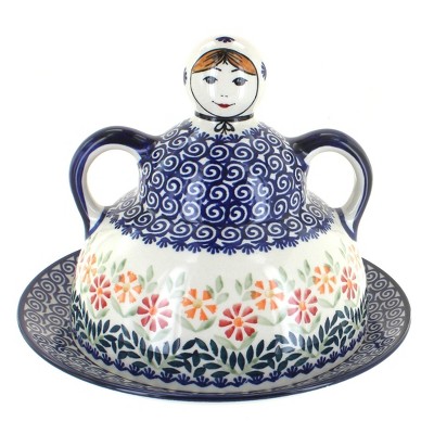 Blue Rose Polish Pottery Garden Bouquet Cheese Lady