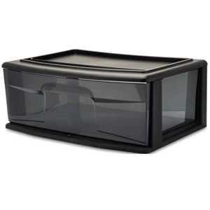 Homz 2 Pack Storage Cart, Wide Body 1 Drawer Plastic Rolling Container for Home and Office Organization, Black Frame with Smoke Tint Drawer - 1 of 4