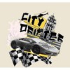 City Drifter Race Car With Flag And Clock Tower Adult Crew Neck Short Sleeve Tee - 2 of 2
