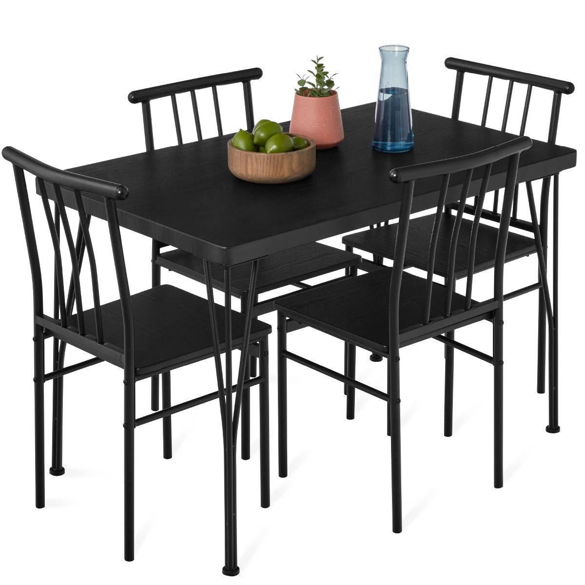 Best Choice Products 5-Piece Indoor Modern Metal Wood Rectangular Dining Table Furniture Set w/ 4 Chairs - Brown