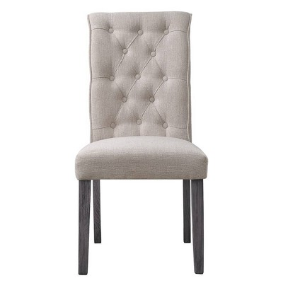 High Parsons 42" Gray Linen Upholstered Side Chair with Wood Legs