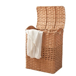 NAYSAYE Woven Resin Wicker Rectangular Laundry Hamper with Lid for Clothes Storage and Home Organization, Brown, 18.5"*14.6"*24" - 1 of 4
