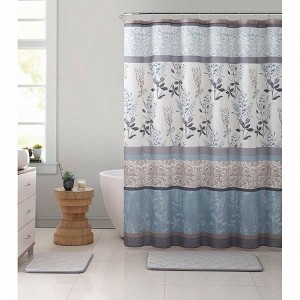 Farmhouse Floral Damask Shower Curtain, Light Blue, Beige, Grey, 72x70 Inches. - 1 of 4