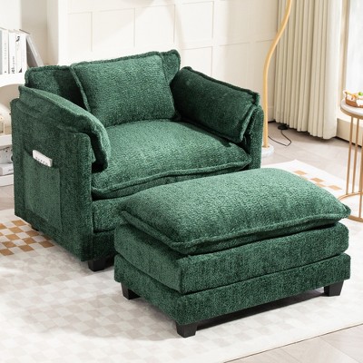 JUJABU Oversized Indoor Boucle Single Sofa with Portable Ottoman, Double Deep Cushions & Thick Wrapped Armrests