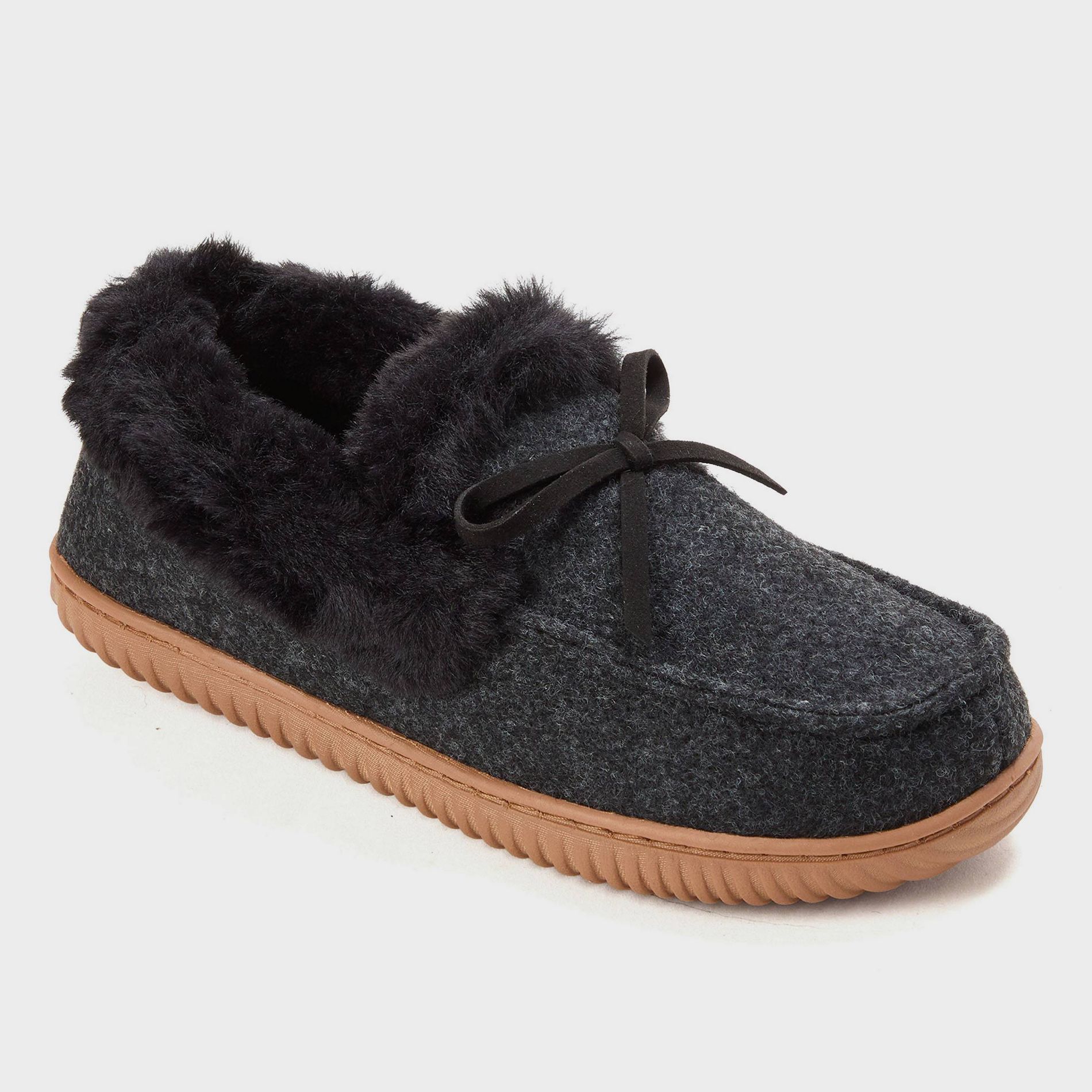dluxe by dearfoams Women's Alma Moccasin Slippers - Charcoal Gray