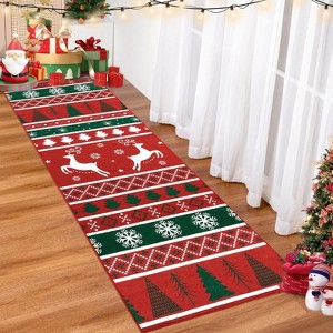Christmas Runner Rug 2x6 Hallway Rug Xmas Runner Kitchen Rug Washable Rug Non Slip Carpet Holiday Decor Deer Tree Snowflake Soft Rug Red/Green - 1 of 4