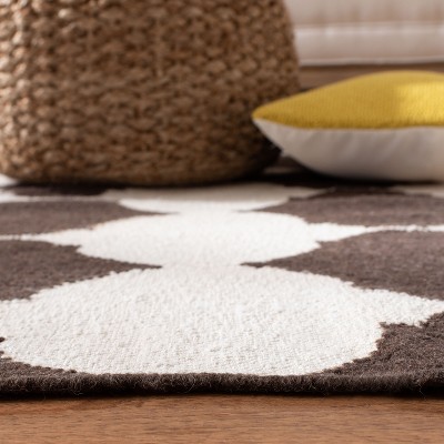 Brown and Ivory Geometric Wool Flat Woven Area Rug