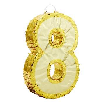 Juvale Small Gold Foil Number 8 Pinata for 8th Birthday Party Decorations, Baby Shower Centerpieces, 17 x 11 x 3 In