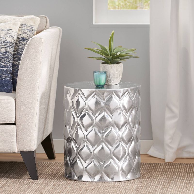 Huller Modern Glam Handcrafted Aluminum Ikat Side Table Silver - Christopher Knight Home, 3 of 8