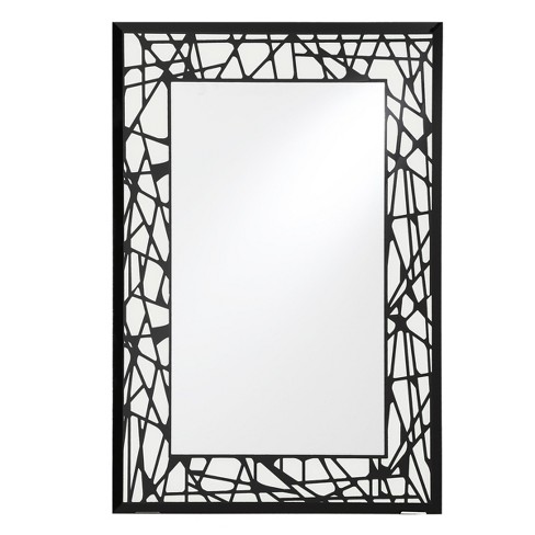 Rectangular Beveled Frameless Wall Mirror With Silk Screened Black