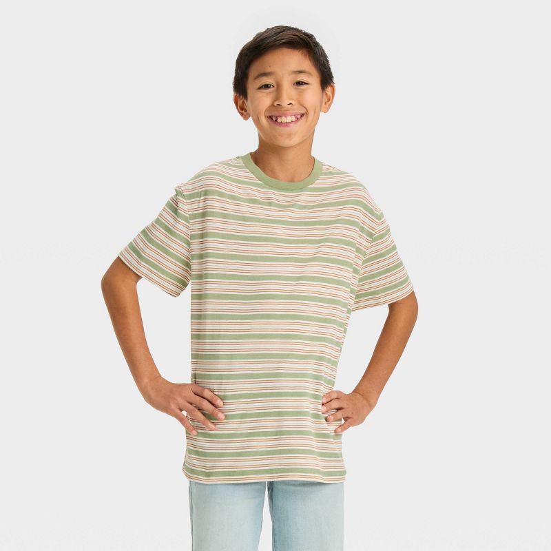 Boys' Short Sleeve Graphic T-Shirt with Horizontal Striped - art class™ Olive Green, 1 of 5