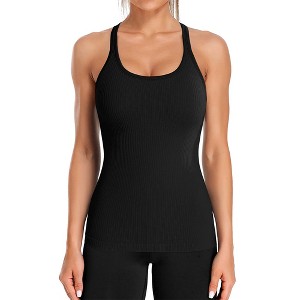Attraco Women's Ribbed Workout Tank Tops with Built in Bra Tight Racerback Scoop Neck Athletic Top Sport Tops - 1 of 4