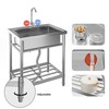 Stainless Steel Utility Sink – Free Standing Single Bowl with Faucet & Hot/Cold Pipes for Kitchen/Garage - 4 of 4