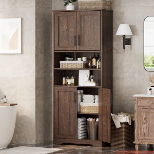 Bathroom Cabinet, Farmhouse Storage Cabinet w/ Glass Doors & Adjustable Shelves,Freestanding Kitchen Pantry Cabinet, Cupboard - 1 of 4