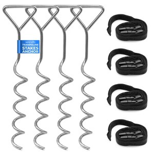 Outdoor Trampoline Anchor Kit for Stability with 4 Heavy-Duty Spiral Stakes, Buckled Straps + Secure Attachment - 1 of 3
