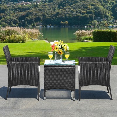 Modern Black Wicker Dining Armchairs with White Cushions