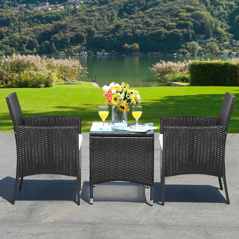 Costway 2PCS Chairs Outdoor Patio Rattan Wicker Dining Arm Seat With Cushions, 3 of 11
