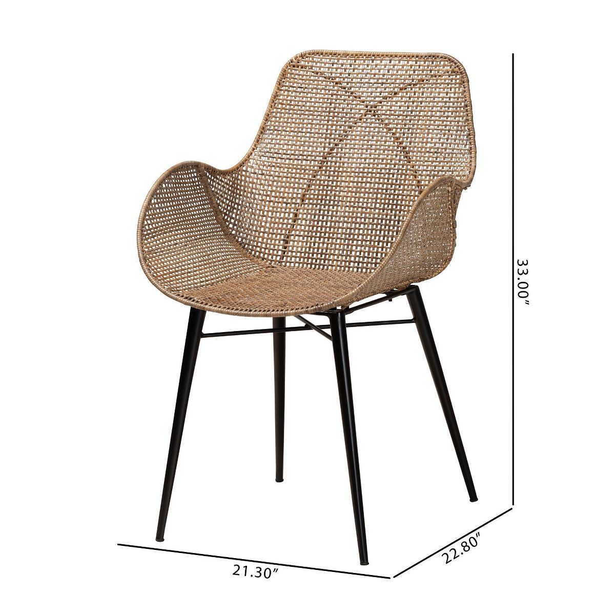 bali & pari Ballerina Rattan and Metal Dining Chair: Handcrafted, Bohemian Design - thumbnail 9