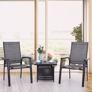 3pc Patio Dining Set with Small Square Table with Umbrella Hole & Lightweight Sling Chairs - Captiva Designs: Outdoor Furniture for Balcony - 1 of 4