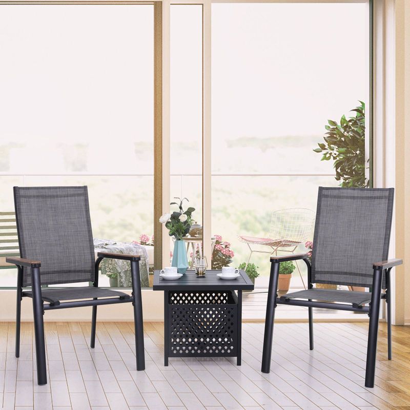 3pc Patio Dining Set with Small Square Table with Umbrella Hole &#38; Lightweight Sling Chairs - Captiva Designs, 1 of 12