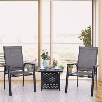 3pc Patio Dining Set with Small Square Table with Umbrella Hole & Lightweight Sling Chairs - Captiva Designs