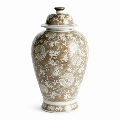 Plum & Post Province Lotus Lidded Ginger Jar - Brown & White Ceramic