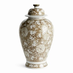 Plum & Post Province Lotus Lidded Ginger Jar - Brown & White Ceramic - 1 of 4