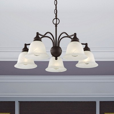 Elegant Bronze 5-Light Outdoor Chandelier with White Alabaster Glass